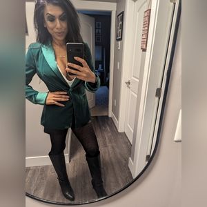 JASON WU tuxedo green velvet blazer with satin accents / size medium